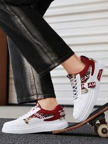 编织带厚底休闲鞋，多功能情侣运动鞋，舒适透气运动鞋（随机字母） - 白紅 - 查看 12