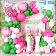 118 pièces Kit de guirlande d'arche de ballons rose et vert avec des ballons en feuille d'étoiles, ballons ronds 4D pour la décoration de fête d'anniversaire de babyshower de mariage de safari tropical - Multicolore - Voir 1