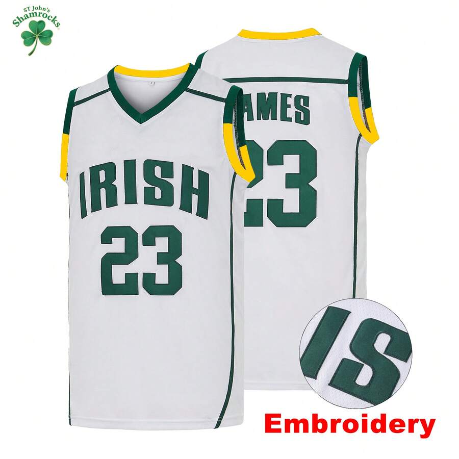 MEAN MACHINE Áo đấu bóng rổ nam số 23 của James Irish, được bán đấu giá tại trường trung học St. Vincent và St. Mary's ở Ohio, kèm áo vest thêu chữ, quà tặng cho người hâm mộ, màu trắng mùa xuân.