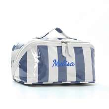 Personalized Striped Colorblock Cosmetic Bag, Pillow Shape Makeup Organizer With Zipper, Portable Travel Toiletry Bag, Open Flat Toiletry Bag, Gift - Multicolor - View 17