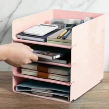 Desk Organizer, Office Organization And Storage, Plastic Letter Tray, Stackable File Organizer For Classroom, Home, Documents, Notes, Folders, Books And Pens, 4 Tier - Pink - View 8