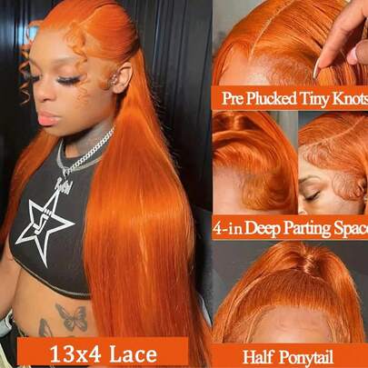 Tóc giả thẳng mượt 13x4, mật độ 180%, tóc giả ren HD 13x4, tóc giả thẳng mượt 180%, tóc giả ren phía trước bằng tóc thật dành cho nữ, tóc giả ren phía trước bằng tóc thật có tóc con, màu đen tự nhiên, dễ đội và mang đi, kiểu dáng tự nhiên cho hàng ngày.