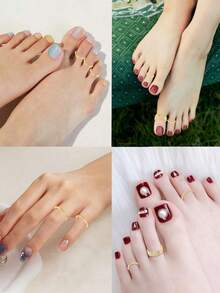 12件套波西米亚风18K镀金多款立方氧化锆可调节脚趾戒指套装，适合女性夏季海滩及日常佩戴 - 銀色 - 查看 6