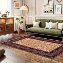Large Moroccan Style Rug - Deep Red And Gold Beige Burgundy Rug, Suitable For Use As A Floor Mat, Featuring Intricate Medallions And Ornate Borders, Available In Large Sizes, Suitable For Living Rooms, Bedrooms, And Offices - Luxurious Home Decor, Warm Brown, Beige, And Red Tones, Modern Living Room Rug, Vintage Rug, Hallway Rug, Round Floor Mat, Bedroom Rug, Large Living Room Rug, Large Carpet, Bohemian Style Living Room Rug, Large Living Room Rug - 1PC - Xem 5