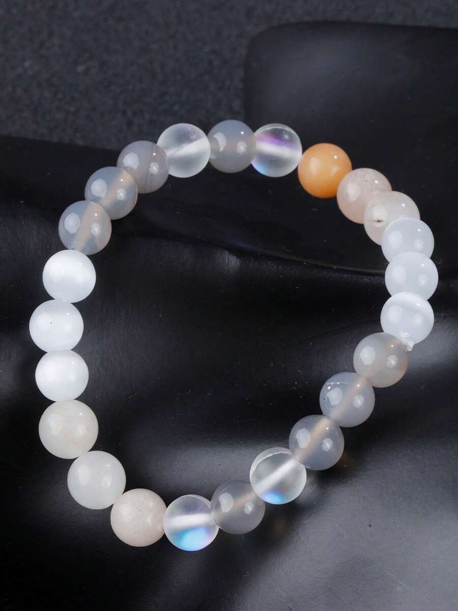 天然灰色玛瑙和粉色东陵玉手链，蕴含灵性能量，是疗愈水晶的礼物，带来智慧、成功、财富和繁荣。 - 彩色 - 查看 1