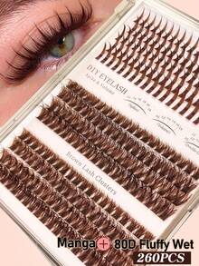 Rikuaild 3 IN 1 Brown Lash Clusters 228PCS 100D Fluffy Wet Long 10-20mm Brown Fairy Eyelash Volume Individual Lashes 60D/80D/120D DIY Spiky Lash Extension Manga Faux Mink Strip Lashes 196/220/244/260Pcs Thick Lash Clusters,Lashes, Fake Lashes,Christmas Gifts - 棕色 - 查看 11