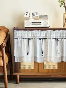 单幅法式优雅白色波点黑色蝴蝶结薄纱窗帘 - 半透明材质，带杆袋，易于打理，浪漫百搭，适用于厨房、客厅、咖啡厅 - 法式高级窗帘 - 白色 - 查看 7