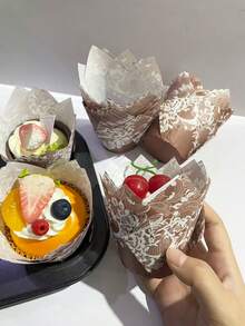 50 cái/100 cái/150 cái/200 cái giấy lót bánh cupcake hình hoa tulip ren, cốc nướng chống dính, thích hợp cho tiệc cưới, sinh nhật. - Xem 7