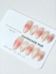 10 miếng dán móng tay thủ công họa tiết dây leo chuyển màu vàng kim, phong cách retro sang trọng, có thể tái sử dụng. - trắng - Xem 1