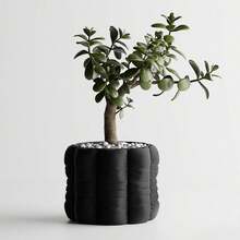 ORIZZONTE Dekorativer, runder Kissenübertopf mit Struktur und Band – Gepolsterte Daunenstruktur – Kreatives Design für Pflanzen, Kakteen, Bonsai – Geschenkidee für Zuhause/Büro – Erhältlich in 2 Größen – 100 % Made in Italy, Versand aus Italien - Schwarz - Übersicht 10