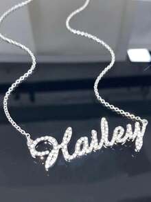 1 chiếc vòng cổ tên đính kim cương lấp lánh tùy chỉnh, chất liệu thép không gỉ, kiểu dáng thời trang xuân/hè, unisex, phong cách tối giản, món quà hoàn hảo cho bạn gái, mẹ và bạn bè. - Nhiều màu - Xem 1