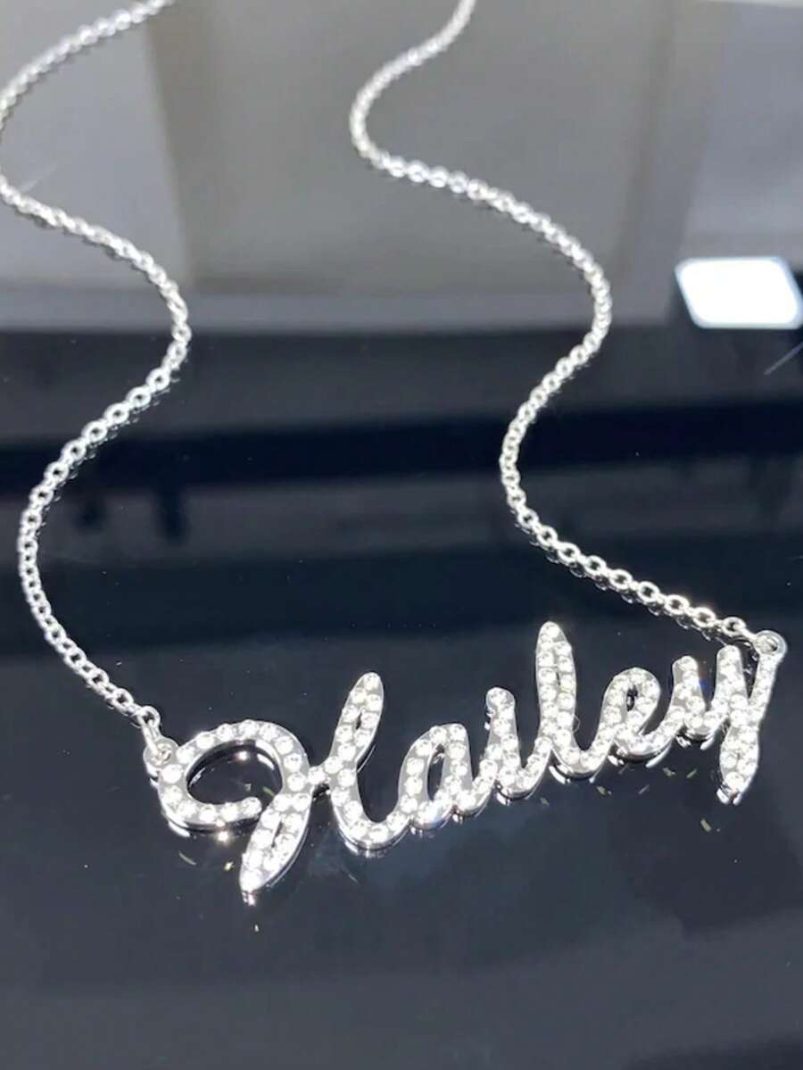 1 chiếc vòng cổ tên đính kim cương lấp lánh tùy chỉnh, chất liệu thép không gỉ, kiểu dáng thời trang xuân/hè, unisex, phong cách tối giản, món quà hoàn hảo cho bạn gái, mẹ và bạn bè. - Nhiều màu - Xem 1