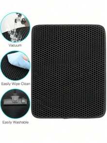 1片双层猫砂垫，防滑宠物清洁垫，猫砂收集垫，防水猫/狗砂盆垫 - 黑色 - 查看 4