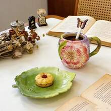 樱花陶瓷糖罐奶罐套装，手绘花卉浮雕茶杯碟套装，家居厨房装饰，女士礼物 - 彩色 - 查看 5