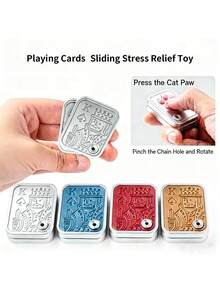 1pc Finger Sliding Pressure Relief Toy - Playing Card Spring Coin Keychain, Cat Claw Pressing Playing Card Spring Sliding Toy, Suitable For Anxiety, ADHD And Autism, Portable Adult & Teen Daily Stress Relief Small Tool (Red/Silver/Gold/Blue Available), Cool Toy For Adults & Teens, Sensory Toy, Birthday/Back To School/Easter Gift - Multicolor - View 12