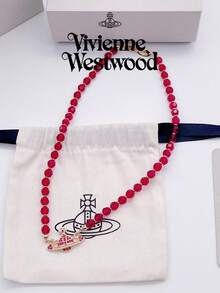 Vivienne Westwood Dây chuyền hình sao Thổ bằng pha lê nhân tạo màu đỏ của Messaline Collection, mạ vàng và đồng thau. - Đỏ - Xem 8