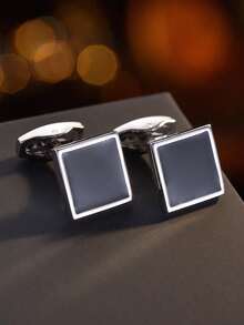 1 đôi khuy măng sét vuông bằng đồng thời trang dành cho nam, phù hợp cho đám cưới, công sở và sử dụng hàng ngày. - màu đen - Xem 5