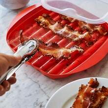 Microwave Bacon Pan With Lid, Made Of PP Material, Dishwasher-, Featuring A Splash-Free Design And A Fat-Reducing Oil-Draining Tray, A Simple Cooking Tool Suitable For Microwave Ovens - A - View 7