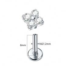 SWANJO 1pc Titanium Flower CZ Cartilage Earring 16G Four Leaf Helix Tragus Stud Flat Back Labret Piercing Jewelry - TC177 - View 3