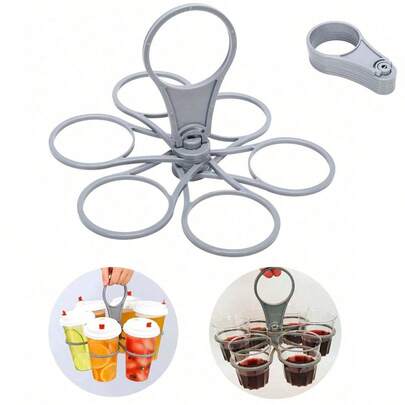 1pc 6-Slot Foldable Drink Carrier, Collapsible Cup Holder, 6 Rotatable Cup Slots, Lightweight Sturdy Plastic Beverage Rack, Suitable For Party, BBQ, Camping, Picnic And Outdoor Activities, Coffee, Wine, Cocktail Storage, Functional Party Accessory, Easy Grip Handle, Bottle Opener, 2026 World Cup