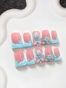 10片豹纹亚克力美甲贴纸，秋冬美甲，棺材形、杏仁形、鸭嘴形美甲形状，手工法式美甲贴纸，蝴蝶结美甲装饰，水钻美甲贴纸，白色指甲油，棕色指甲凝胶，包含工具包，适合女性，婚礼、派对、节日，精美礼品 - 彩色 - 查看 13