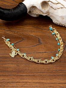 1件 时尚牛仔复古手工绿松石装饰波西米亚风格仙人掌吊坠装饰链靴帽链配饰 - 彩色 - 查看 6