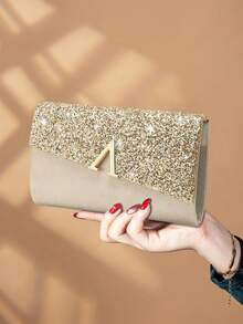 REMANLAND Túi cầm tay dự tiệc sang trọng, túi phong bì thời trang thanh lịch, túi xách dự tiệc cưới dành cho nữ. - Vàng - Xem 3