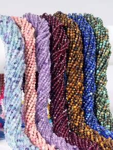 3毫米天然石水晶刻面珠子 - 3毫米天然菱锰矿青金石非洲绿松石虎眼石圆形迷你隔珠散珠，时尚珠宝制作材料，DIY独特项链、手链、耳环配件 - 彩色 - 查看 2