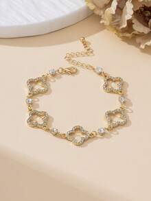 1件精致迷人的夏季新款度假海滩风闪亮金色镂空四叶草幸运符脚链（女士款） - 金黃色 - 查看 3