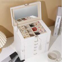 1pc Premium 6-Layer Jewelry Box, Earrings, Necklace, Bracelet, Ring, Watch Organizer, Gift For Girlfriend - Multicolor - View 1