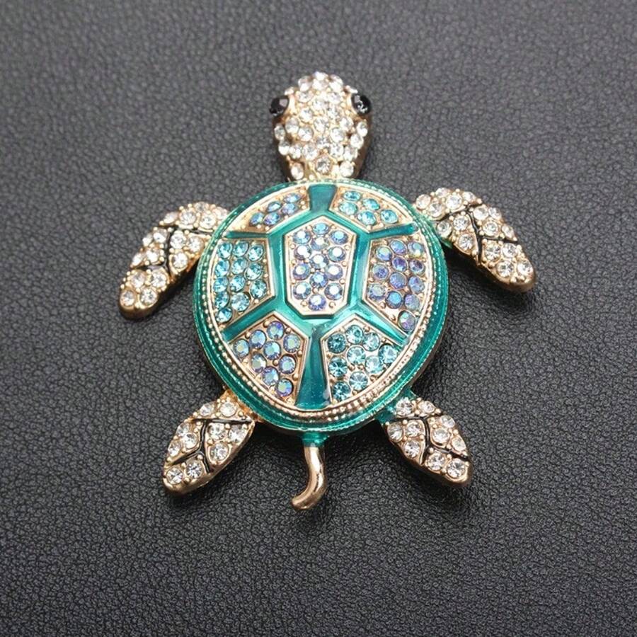 Rhinestone Turtle Brooch Colorful Enamel Sea Turtle Pins With Crystal Accents Beachy Statement Jewelry - S2 - 查看 1