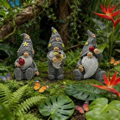 3 Packs Resin Gnome Statues, Anime-Themed Home Decor For Various Room Types, Perfect For Indoor & Outdoor, Ideal For Christmas, Halloween, Thanksgiving, ValentineS Day - Decorative Gnome Figurines For Garden, Patio, Porch, Bookshelf, Living Room, Entryway