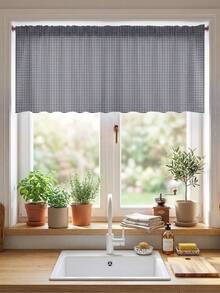 1Pc Red Grey Checked Curtain,Rod Pocket Half Drape Curtain,Drilling Table Skirt,Cabinet Decoration,Kitchen & Dining Partition,Bedroom Window Curtain Short,Porch Decor Curtains,Daily Home Decor,Window Decor - Multicolor - View 5