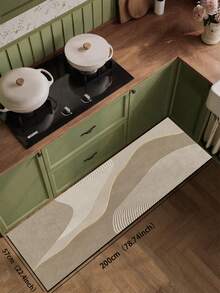 1 件现代抽象风景硅胶厨房地垫，以温暖的灰色调描绘起伏的山峦轮廓，辅以精致的白色平行波浪纹理和一条细金线，呈现出优雅奢华的东方美感。 - 多色 - 查看 10