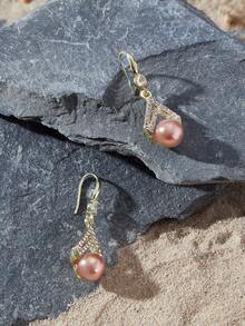 Opalesca Fashionable And Minimalist Champagne Pearl Earrings With High-End Sense - Gold - View 3