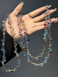1pc Crystal Chain Long Necklace, Handmade Beaded Chain Made Of PP Material, Versatile For Hanging Phone, Bag, Crossbody Wear, Shiny Decorative Chain For Women, New Luxury Crystal Beaded Phone Lanyard, Elegant Shoulder Strap, Fashionable Phone Charm, Back To School Season - Multicolor - View 9