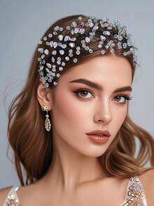 1件闪亮水晶水钻发箍，优雅星形设计宽发箍，适合新娘、婚礼、订婚、舞会、派对、节日、休闲场合佩戴 - 彩色 - 查看 11