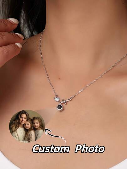 1 pieza Collar con proyección de foto personalizada, Collar de proyección redondo personalizado de acero inoxidable, Collar de proyección de tulipán personalizado, Collar de proyección de retrato personalizado, Elegante colgante de tulipán, Regalo del Día de la Madre, Joyería conmemorativa, Regalo personalizado único, Regalo de cumpleaños para ella