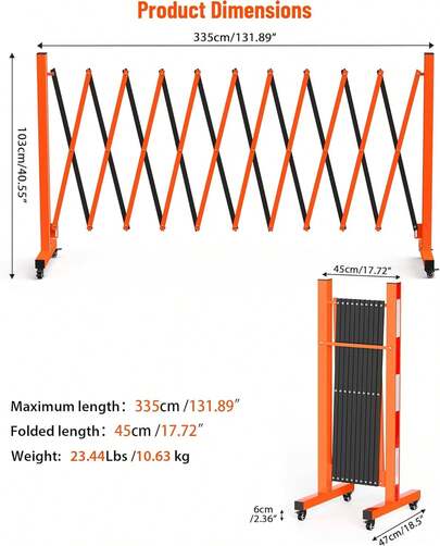 Portable Expandable Folding Gate – Heavy Duty Yellow Steel Expandable Barricade With 360° Locking Castors, Foldable Middle Section Temporary Driveway Gate