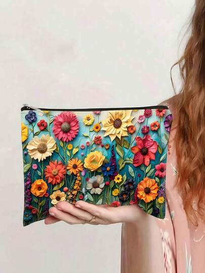 Một chiếc túi đựng mỹ phẩm họa tiết hoa dịu nhẹ, một chiếc túi xách nữ di động mang phong cách đồng quê, phù hợp cho học sinh, và có thể được sử dụng như một hộp đựng bút hoặc hộp đựng đồ dùng vệ sinh cá nhân.