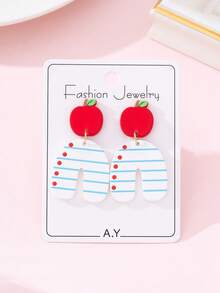 1 Pair Apple-Shaped Enameled Faux Soft Clay Earrings, Fashionable Jewelry Gift Suitable For Teacher's Day, Back To School, And Graduation Season - Multicolor - View 1