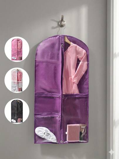 Bolsa de vestir elegante y estética para danza con compartimentos transparentes incorporados para cosméticos y zapatillas de ballet. Bolsa de armario colgante ligera y portátil para estudiantes y atletas profesionales. Bolsa de traje duradera y ahorradora de espacio para almacenamiento estacional, sesiones de estudio y viajes por carretera. Ventana semi-transparente visible para proteger la ropa del polvo y las arrugas. Organizador de accesorios de danza para el armario. Accesorios de viaje esenciales.