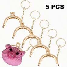 5 piezas Cierre mini billetera DIY, Marco de metal hecho a mano llavero, Cierre de mini bolso de ganchillo 5cm/1.96in, Decoración de bolso de mujer Charm/Colgante - Plateado - Ver 5