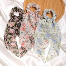 3pcs Chiffon Pearl Summer New Triangle Scarf Ribbon Long Flare Flower Print Casual Bohemian Retro Palace Style Party Polyester Fiber (Polyester) All Season - Multicolor - View 4