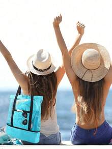 Vacation,Casual,Minimalist Double Layer Beach Bag, Lightweight,Portable,With Multi Pockets, Versatile Travel Bag, Festivals/Vacation/Holiday,All-Match Outdoor Bag With Insulated Layer,Girl, Teen Girls,Boy, Teen Boys,Lady,Gentlemen,Elevate Your Style With This Bag - 藍色 - 查看 6