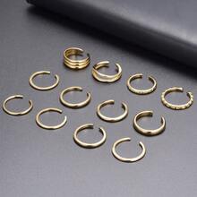 12件套波西米亚风18K镀金多款立方氧化锆可调节脚趾戒指套装，适合女性夏季海滩及日常佩戴 - 金色 - 查看 12