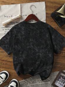 Áo thun nữ tay ngắn cổ tròn dáng rộng, thời trang, đa năng, in họa tiết nhuộm tie-dye, phong cách retro Mỹ, thích hợp cho mùa xuân/hè. - màu đen - Xem 3