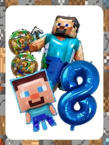 Minecraft Globos de aluminio con forma de personajes de dibujos animados con píxeles, adecuados para fiestas, eventos de fiestas con temática de dibujos animados, decoraciones de fiesta de cumpleaños, suministros para fiesta de revelación de género, decoraciones de fiesta de juegos, fiestas de cumpleaños y actividades de celebración con temas. - 2 piezas (color aleatorio) - Ver 19