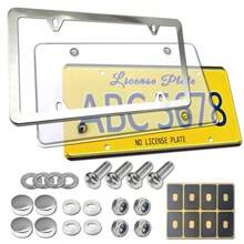License Plate Cover And Frame Combo- Clear License Plate Cover And Stainless Steel Car Tag Holder Flat Bubble Unbreakable Protector Fit US Universal Front Or Rear Bracket Mount Screws Caps - 透明平板蓋框 - 查看 8