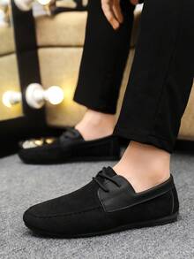 Men's Loafers, Moccasins, Casual Slip-On Boat Shoes, Slouchy Shoes, Leather Shoes, Soft Bottom Canvas Deck Shoes, Flat Shoes, Black Formal Shoes (Run Small And Narrow, Please Order One Size Up) - Black - View 3